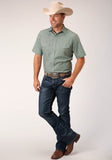 Roper Mens Short Sleeve Snap Solid Broadcloth Dusty Green Western Shirt - Roper