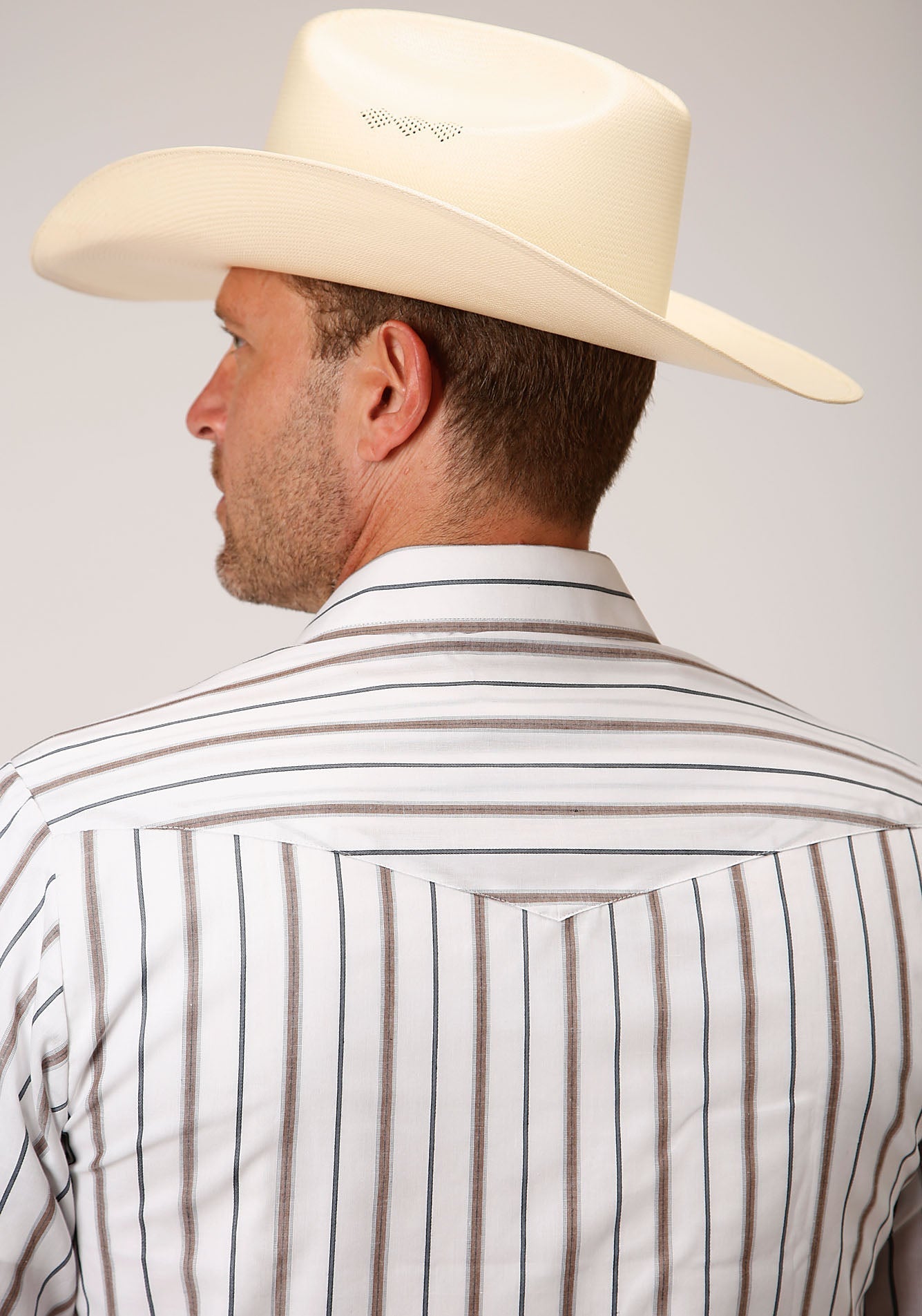 Roper Mens Brown And Grey Wide Stripe Short Sleeve Snap Western Western