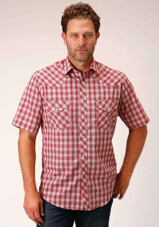 Roper Mens Short Sleeve Snap Red And Multi Colored Small Scale Western Shirt - Roper - Flyclothing LLC