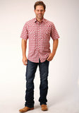 Roper Mens Short Sleeve Snap Red And Multi Colored Small Scale Western Shirt - Roper