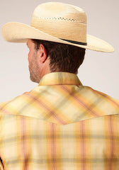 Roper Mens Short Sleeve Snap Yellow And Tangerine Plaid Western Shirt