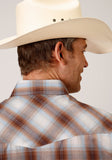 Roper Mens Short Sleeve Snap Butterscotch Light Blue And Cream Plaid Western Shirt - Roper
