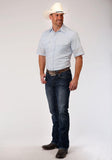 Roper Mens Blue And White Stripe Short Sleeve Snap Western Western - Roper