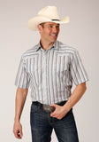 Roper Mens Short Sleeve Snap Ltgy Charcoal White Stripe Western Shirt - Roper