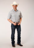 Roper Mens Short Sleeve Snap Ltgy Charcoal White Stripe Western Shirt - Roper