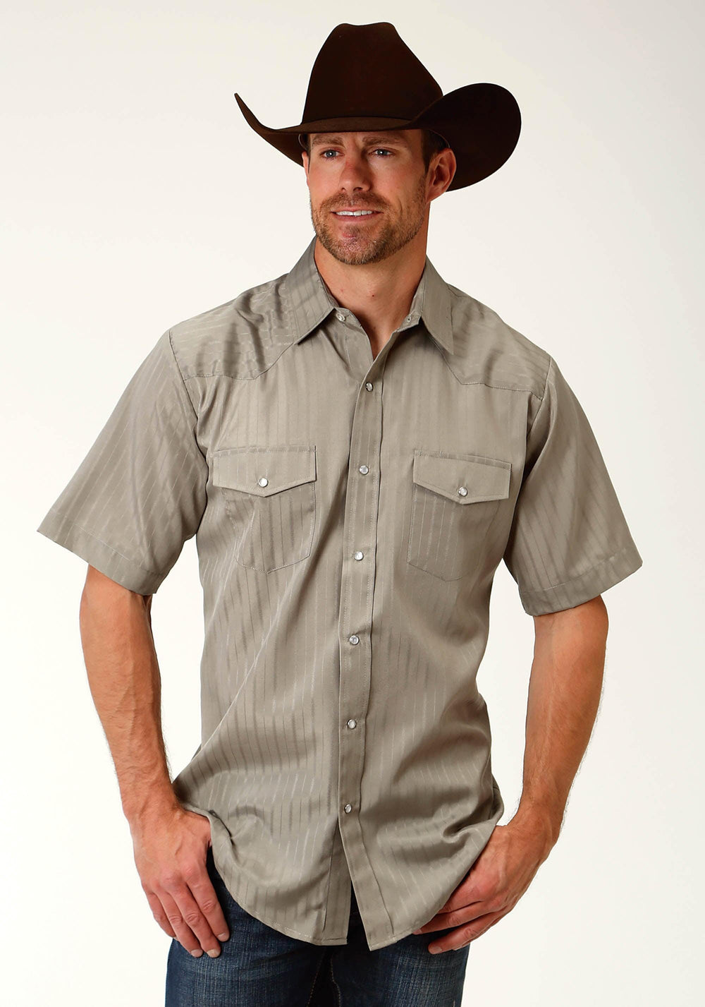 Roper Mens Green Tone On Ton Short Sleeve Snap Western Shirt - Roper