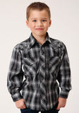 Roper Boys Long Sleeve Snap Black And White Plaid Western Shirt - Roper
