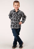 Roper Boys Long Sleeve Snap Black And White Plaid Western Shirt - Roper