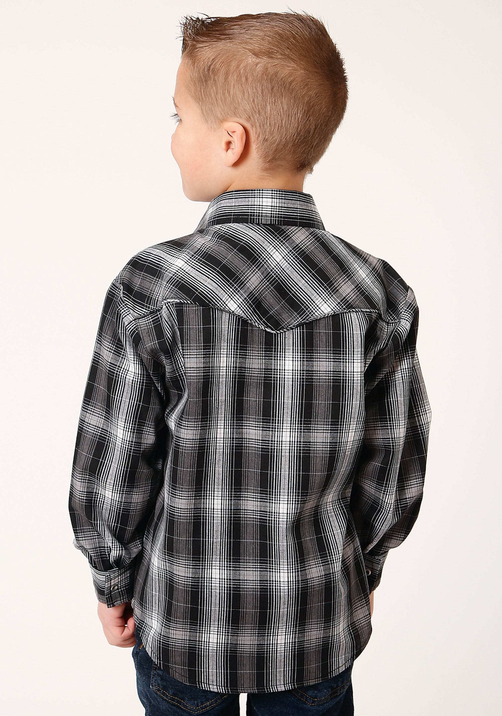 Roper Boys Long Sleeve Snap Black And White Plaid Western Shirt - Roper - Flyclothing LLC