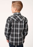 Roper Boys Long Sleeve Snap Black And White Plaid Western Shirt - Roper