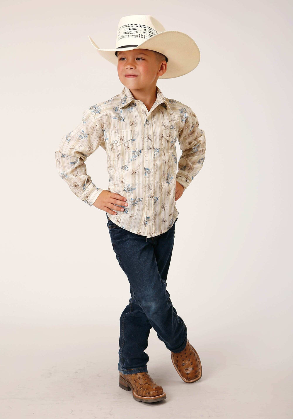 Roper Boys Long Sleeve Snap Vintage Wheat Print Western Shirt - Roper - Flyclothing LLC