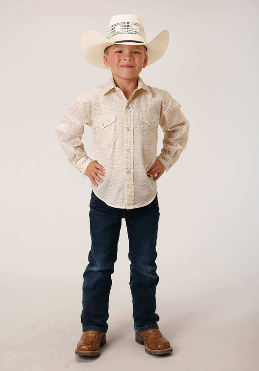 Roper Boys Long Sleeve Snap Cream Diamond Print Western Shirt - Roper - Flyclothing LLC