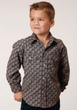 Roper Boys Long Sleeve Snap Chocolate And Cream Tear Drop Print Western Shirt - Roper