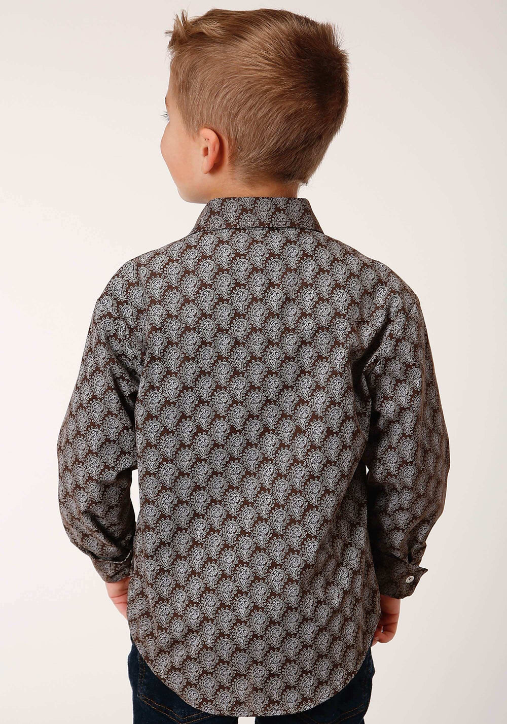 Roper Boys Long Sleeve Snap Chocolate And Cream Tear Drop Print Western Shirt - Roper - Flyclothing LLC