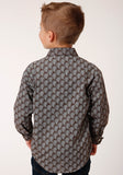 Roper Boys Long Sleeve Snap Chocolate And Cream Tear Drop Print Western Shirt - Roper