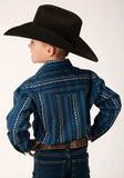 Roper Boys Long Sleeve Snap Navy Khaki Floral Wallpaper Print Western Shirt - Roper - Flyclothing LLC