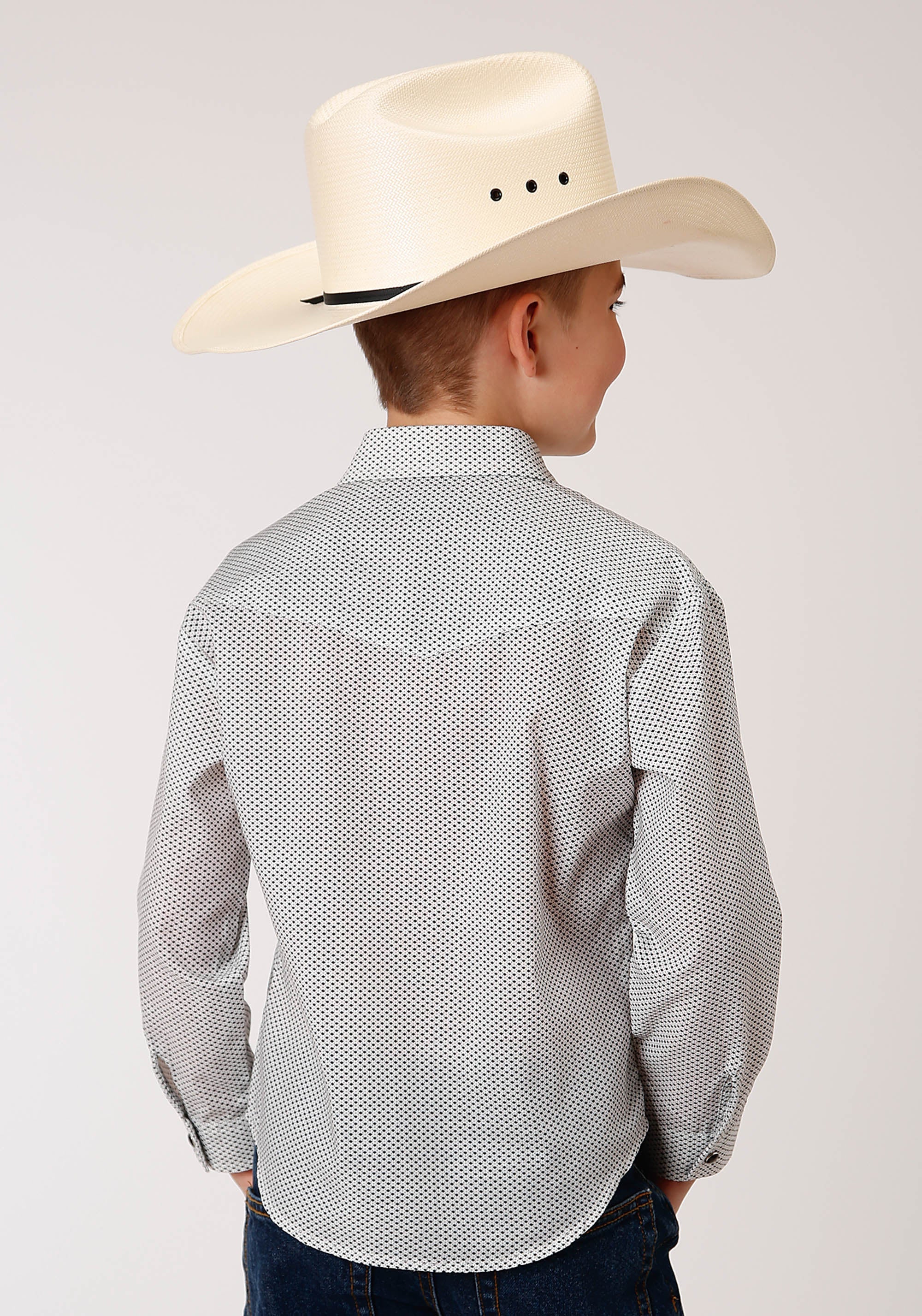 Roper Boys Long Sleeve Snap Tiny Black And White Foulard Western Shirt