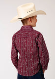Roper Boys Long Sleeve Snap Brick Red And Cr Wallpaper Stripe Western Shirt - Roper