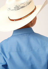 Roper Boys Long Sleeve Snap Solid Broadcloth Heritage Blue Western Shirt