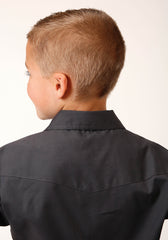 Roper Boys Long Sleeve Snap Solid Broadcloth Charcoal Western Shirt