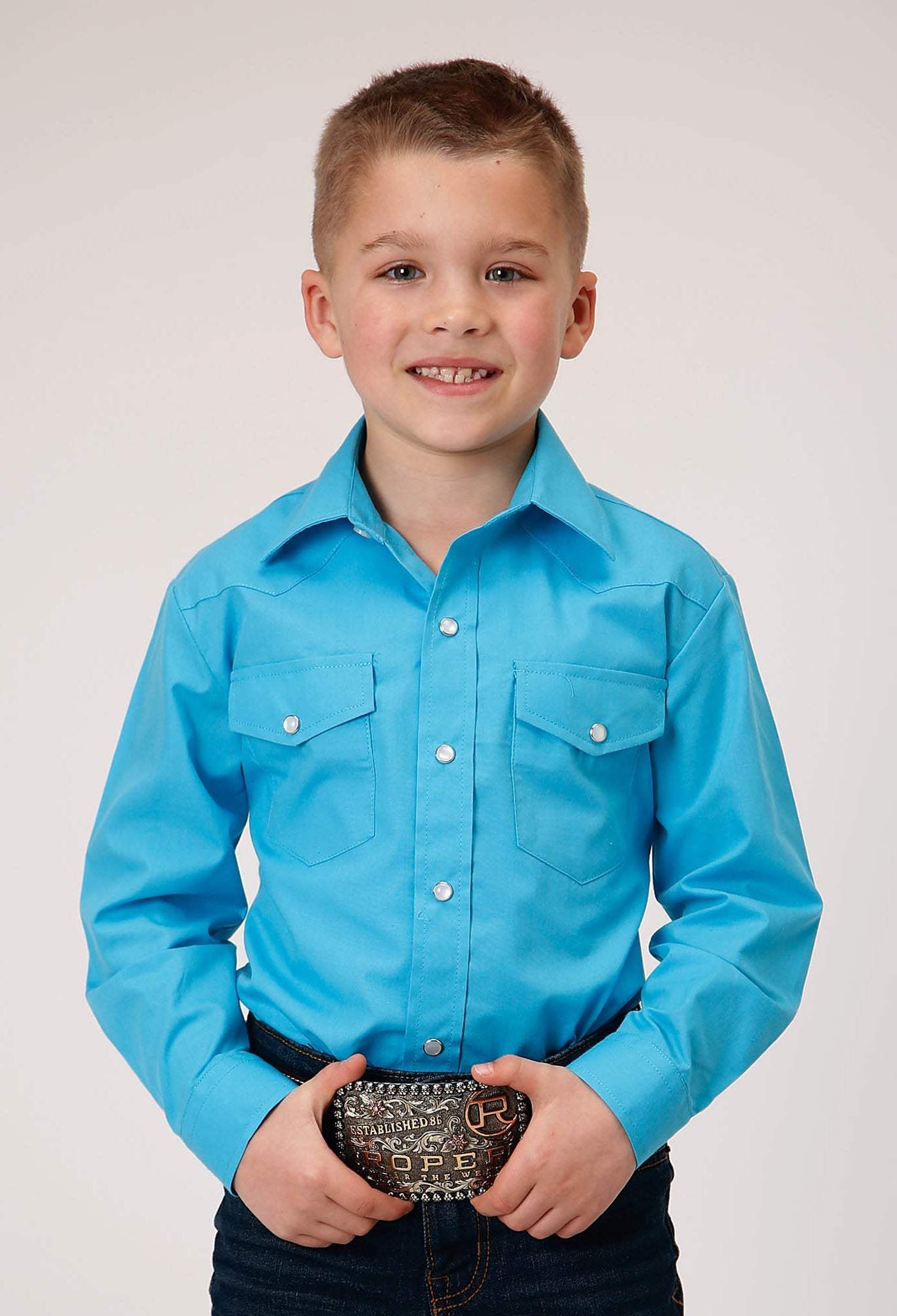 Roper Boys Long Sleeve Snap Solid Broadcloth Turquoise Western Shirt - Roper - Flyclothing LLC
