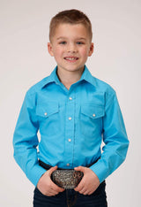 Roper Boys Long Sleeve Snap Solid Broadcloth Turquoise Western Shirt - Roper - Flyclothing LLC