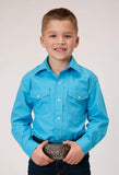 Roper Boys Long Sleeve Snap Solid Broadcloth Turquoise Western Shirt - Roper