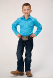 Roper Boys Long Sleeve Snap Solid Broadcloth Turquoise Western Shirt - Roper