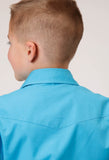 Roper Boys Long Sleeve Snap Solid Broadcloth Turquoise Western Shirt - Roper