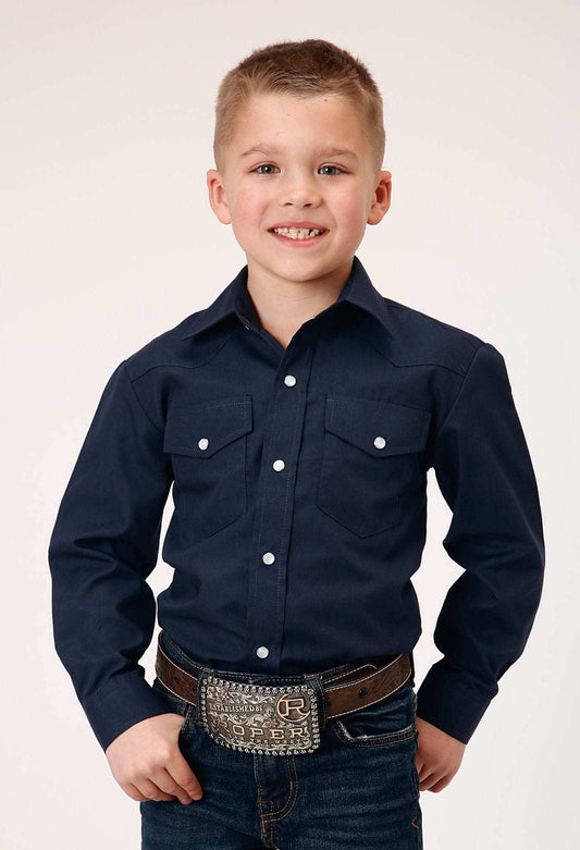 Roper Boys Long Sleeve Snap Solid Broadcloth Navy Western Shirt - Roper - Flyclothing LLC