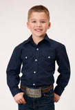 Roper Boys Long Sleeve Snap Solid Broadcloth Navy Western Shirt - Roper