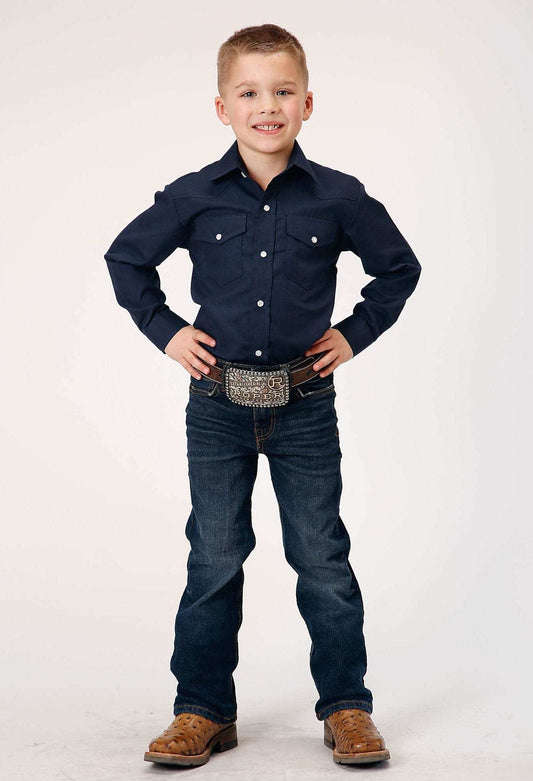 Roper Boys Long Sleeve Snap Solid Broadcloth Navy Western Shirt - Roper - Flyclothing LLC