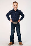 Roper Boys Long Sleeve Snap Solid Broadcloth Navy Western Shirt - Roper