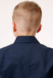 Roper Boys Long Sleeve Snap Solid Broadcloth Navy Western Shirt - Roper