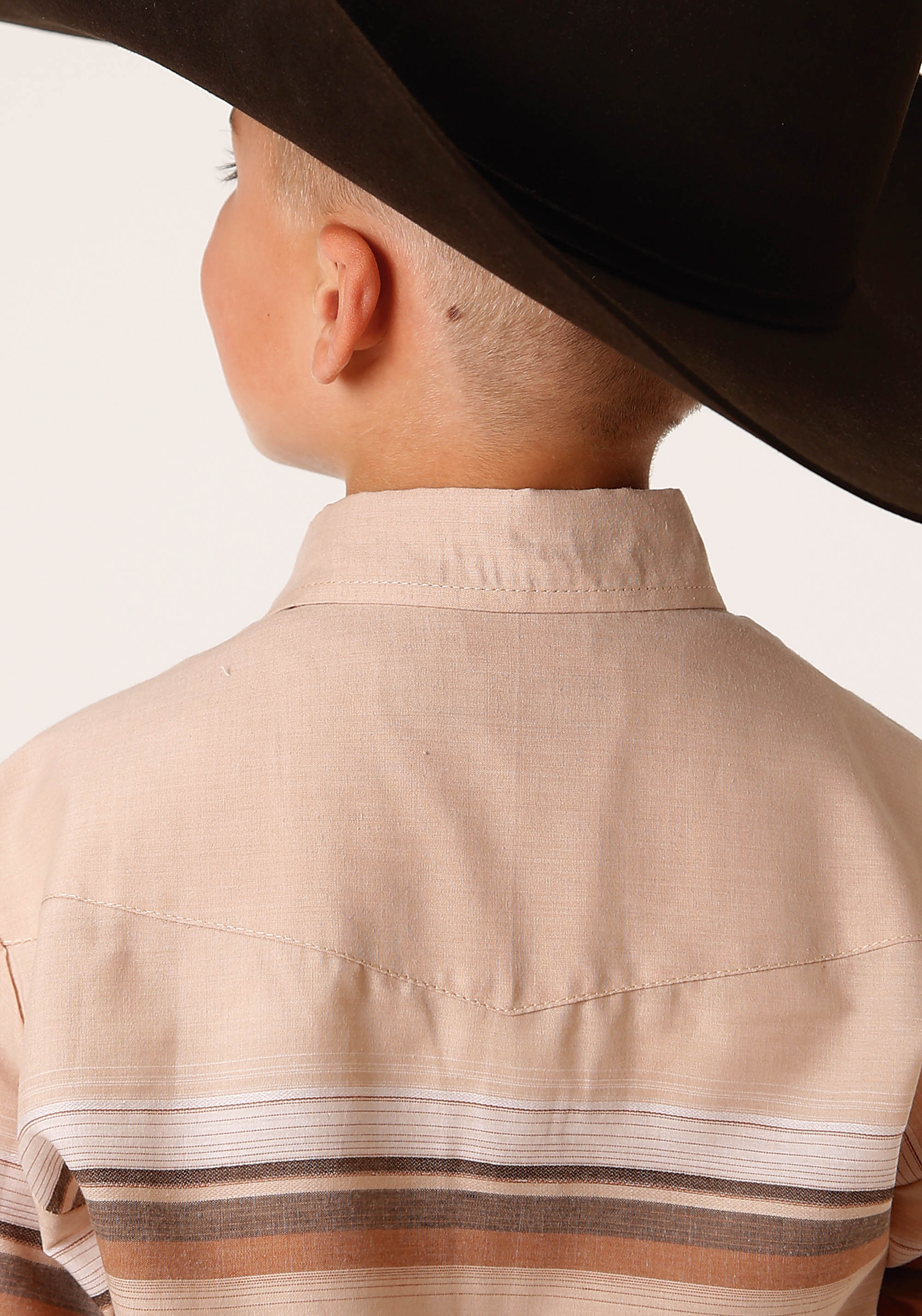 Roper Boys Long Sleeve Snap Tan And Brown Border Stripe Western Shirt
