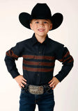 Roper Boys Long Sleeve Snap Black W Saddle Brown Border Stripe Western Shirt - Roper - Flyclothing LLC