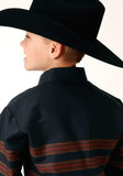 Roper Boys Long Sleeve Snap Black W Saddle Brown Border Stripe Western Shirt - Roper - Flyclothing LLC