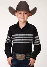 Roper Boys Long Sleeve Snap Black And Grey Border Stripe Western Shirt - Roper - Flyclothing LLC