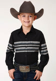 Roper Boys Long Sleeve Snap Black And Grey Border Stripe Western Shirt - Roper