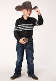 Roper Boys Long Sleeve Snap Black And Grey Border Stripe Western Shirt - Roper