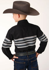 Roper Boys Long Sleeve Snap Black And Grey Border Stripe Western Shirt