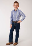 Roper Boys Long Sleeve Snap Blue And White Wide Stripe Western Shirt - Roper