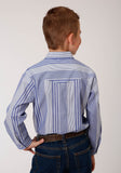 Roper Boys Long Sleeve Snap Blue And White Wide Stripe Western Shirt - Roper