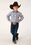 Roper Boys Long Sleeve Snap Light Blue Chocolate White Plaid Western Shirt - Roper - Flyclothing LLC