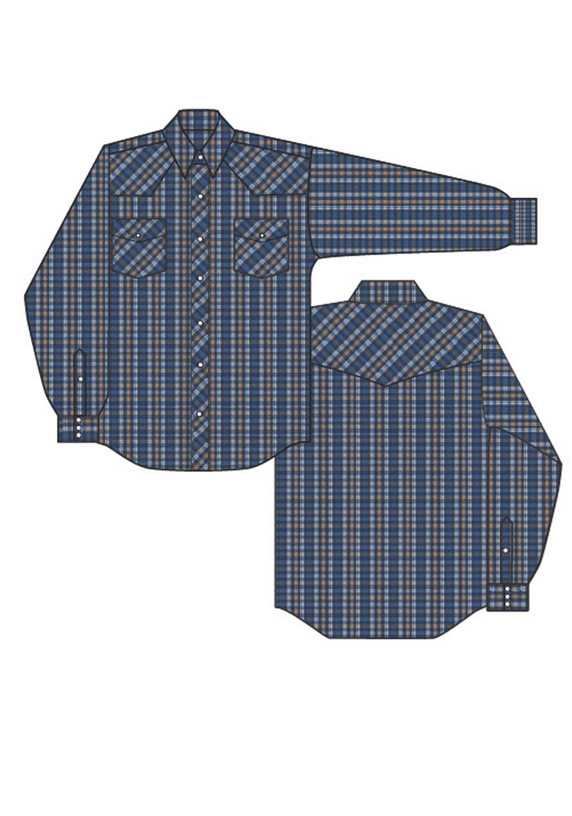 Roper Boys Long Sleeve Snap Blue White Butterscotch Small Scale Western Shirt - Roper - Flyclothing LLC