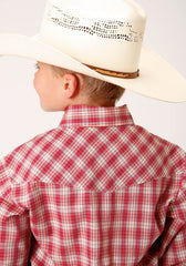 Roper Boys Long Sleeve Snap Red And Multi Colored Small Scale Western Shirt