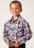 Roper Boys Long Sleeve Snap Wine Navy White Plaid Western Shirt - Roper
