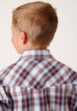 Roper Boys Long Sleeve Snap Wine Navy White Plaid Western Shirt - Roper