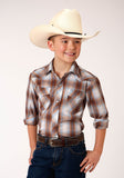 Roper Boys Long Sleeve Snap Butterscotch Light Blue And Cream Plaid Western Shirt - Roper