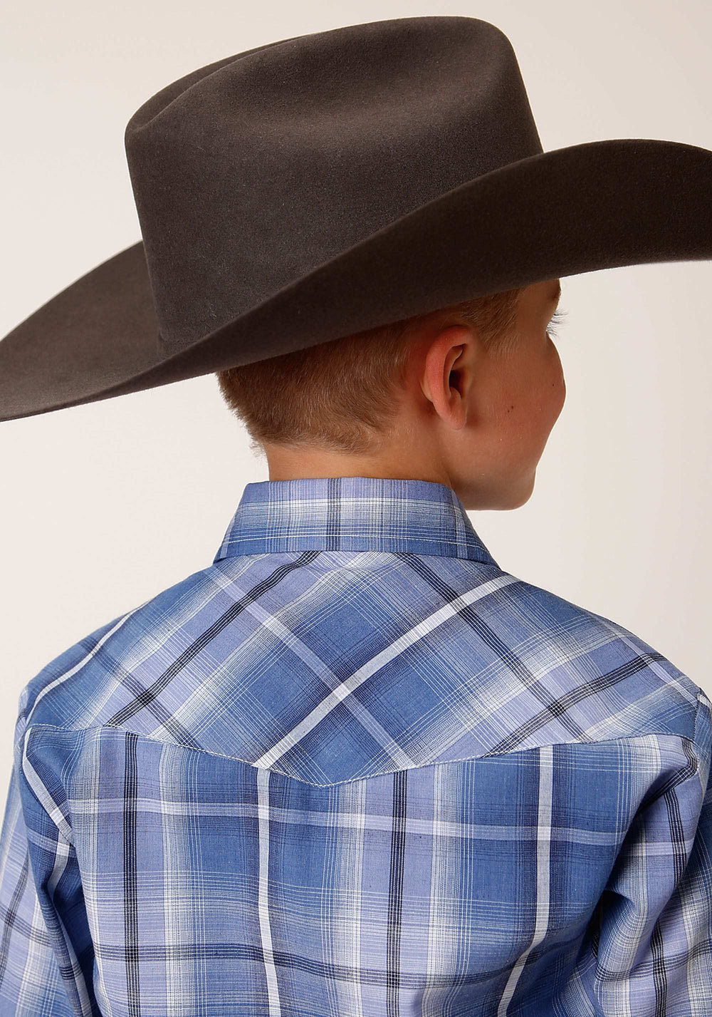 Roper Boys Long Sleeve Snap Blue White Navy Plaid Western Shirt - Roper - Flyclothing LLC